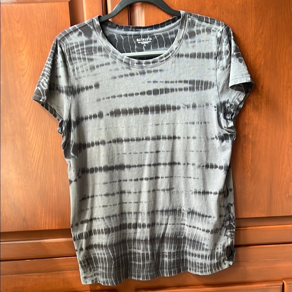 Athleta Charcoal and Black Striped Short Sleeve Tee